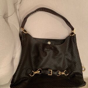 Chocolate Brown Perforated Leather Hobo Bag